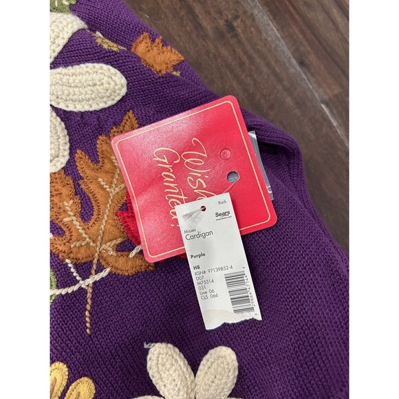 Classic Elements NWT Purple Embroidered Floral Leaf Cardigan Sweater Sz Large - Picture 8 of 9